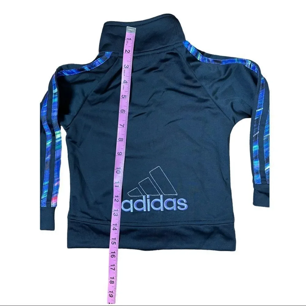 ADIDAS Girls Black Track Jacket Size 2T Full Zip Logo Three Stripe Purple
